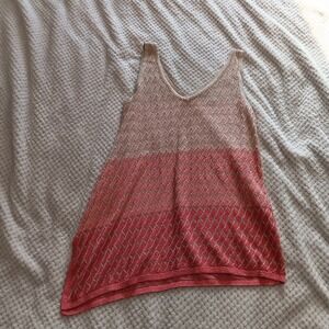WHBM Coquette Feminine Soft Girl  Asymmetrical Color Block Pink Gold Knit Tank M